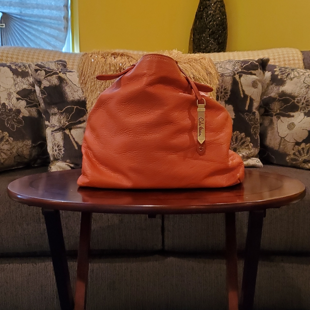 Cole Haan  M Orange Pebble Leather Hobo Bag